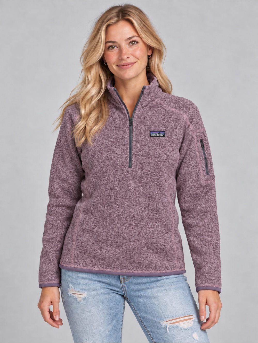 Patagonia Lavender Mauve Half-Zip Teddy Fleece Pullover